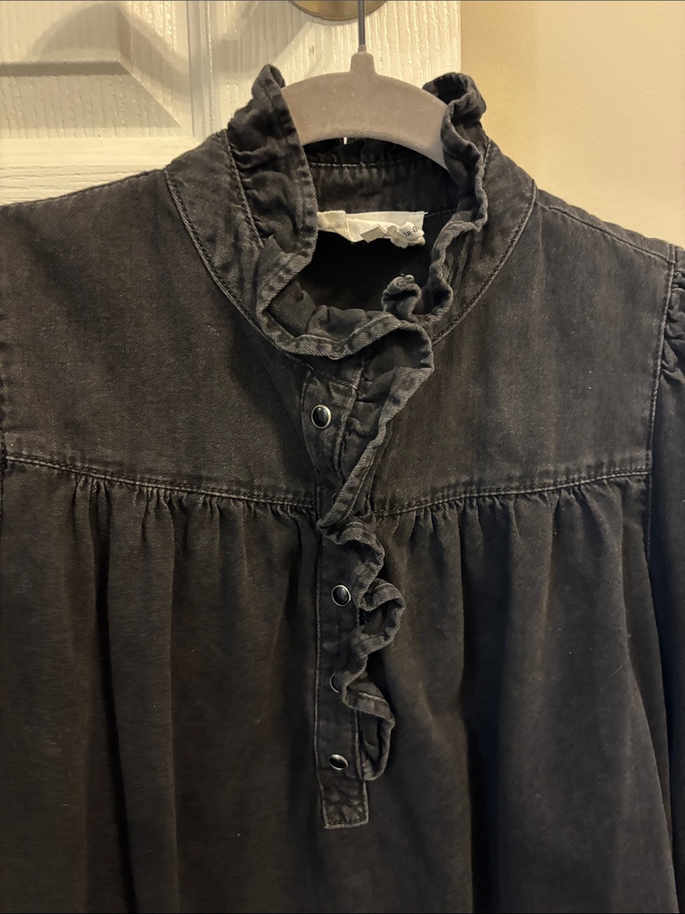 ba&sh Washed Black Ruffle-Neck Blouse - Picture 2 of 5